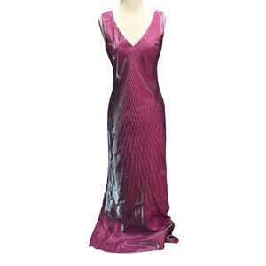 Lets Fashion Y2K Maxi Dress M Pink Beaded Shimmer Lace Up Prom Party Evening